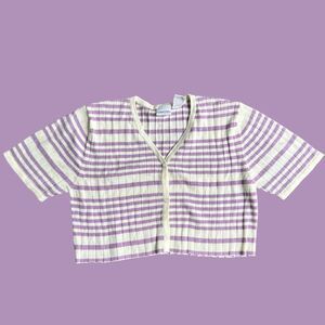 Vintage Cropped Lavender and White Stripe Cardigan